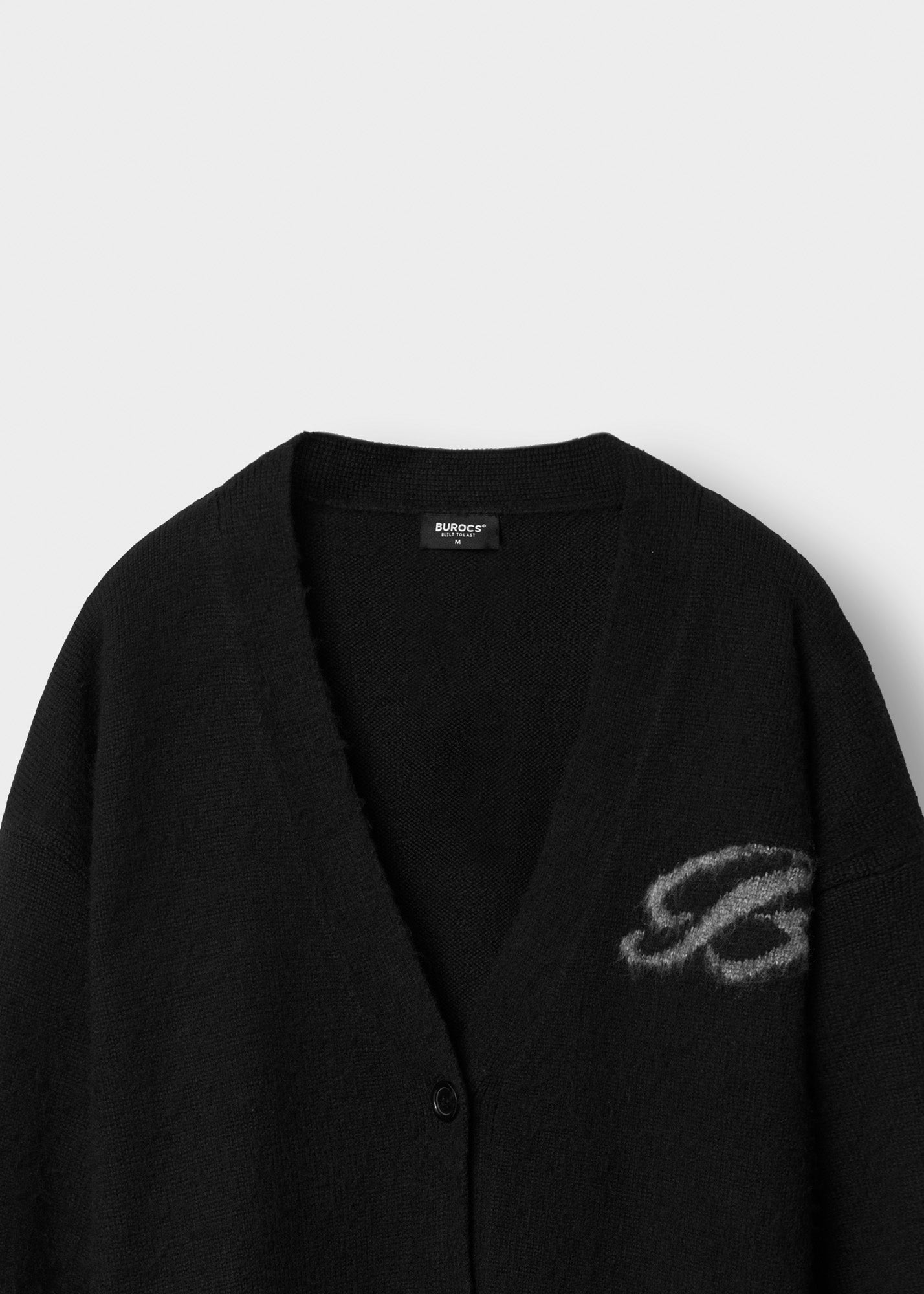 Fuzzy V-Neck Jacquard Cardigan