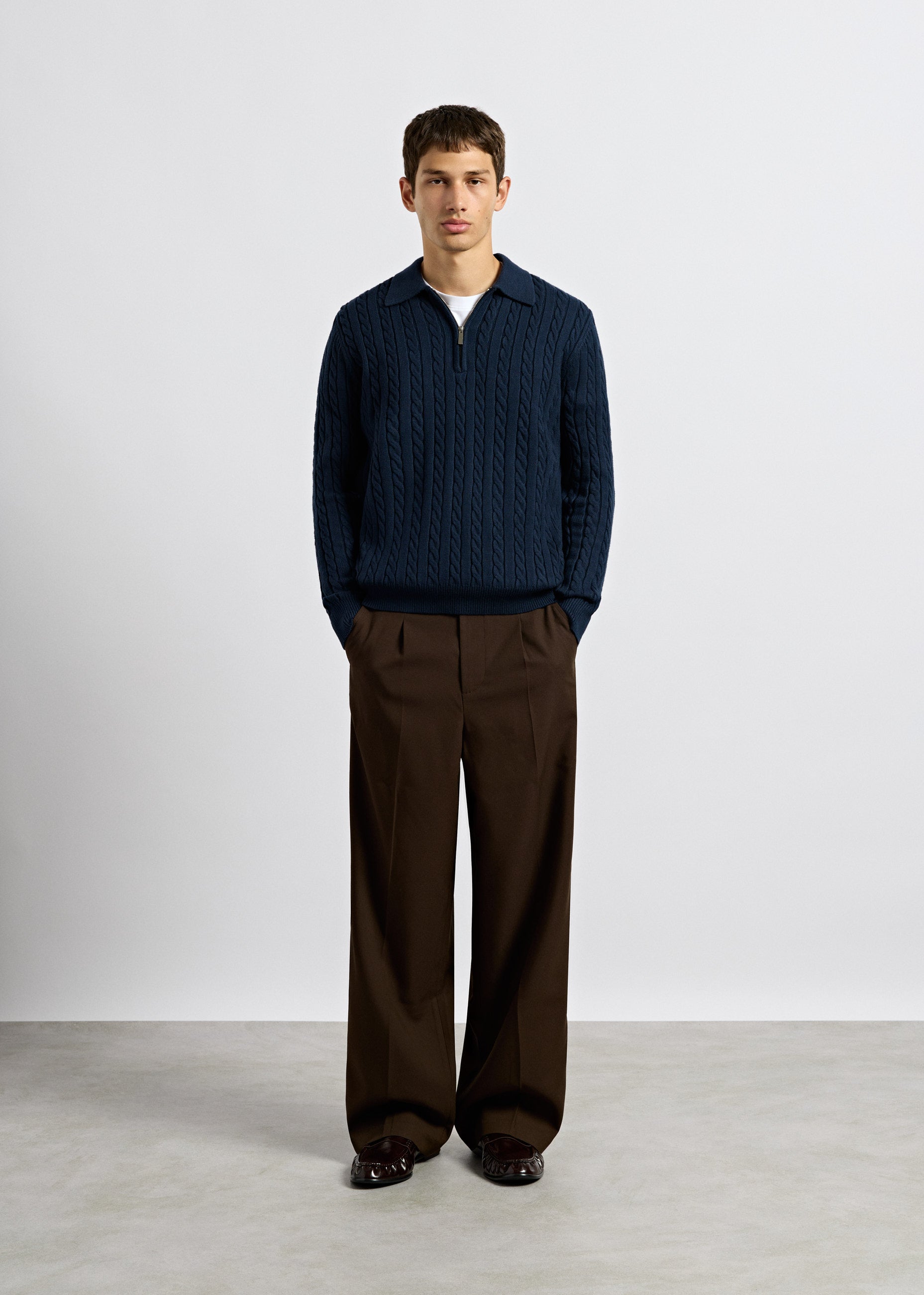 Cable Knit Polo Sweater