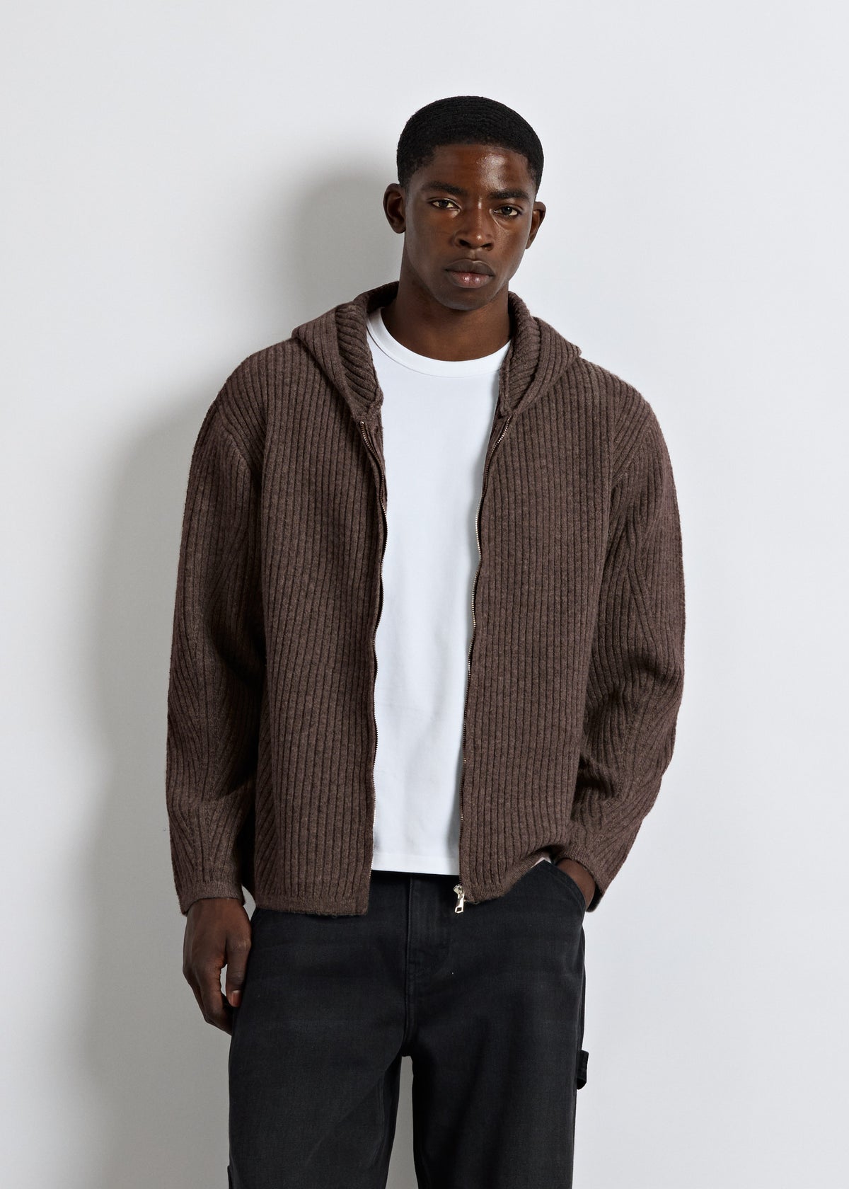 Hooded Knit Zip Jacket