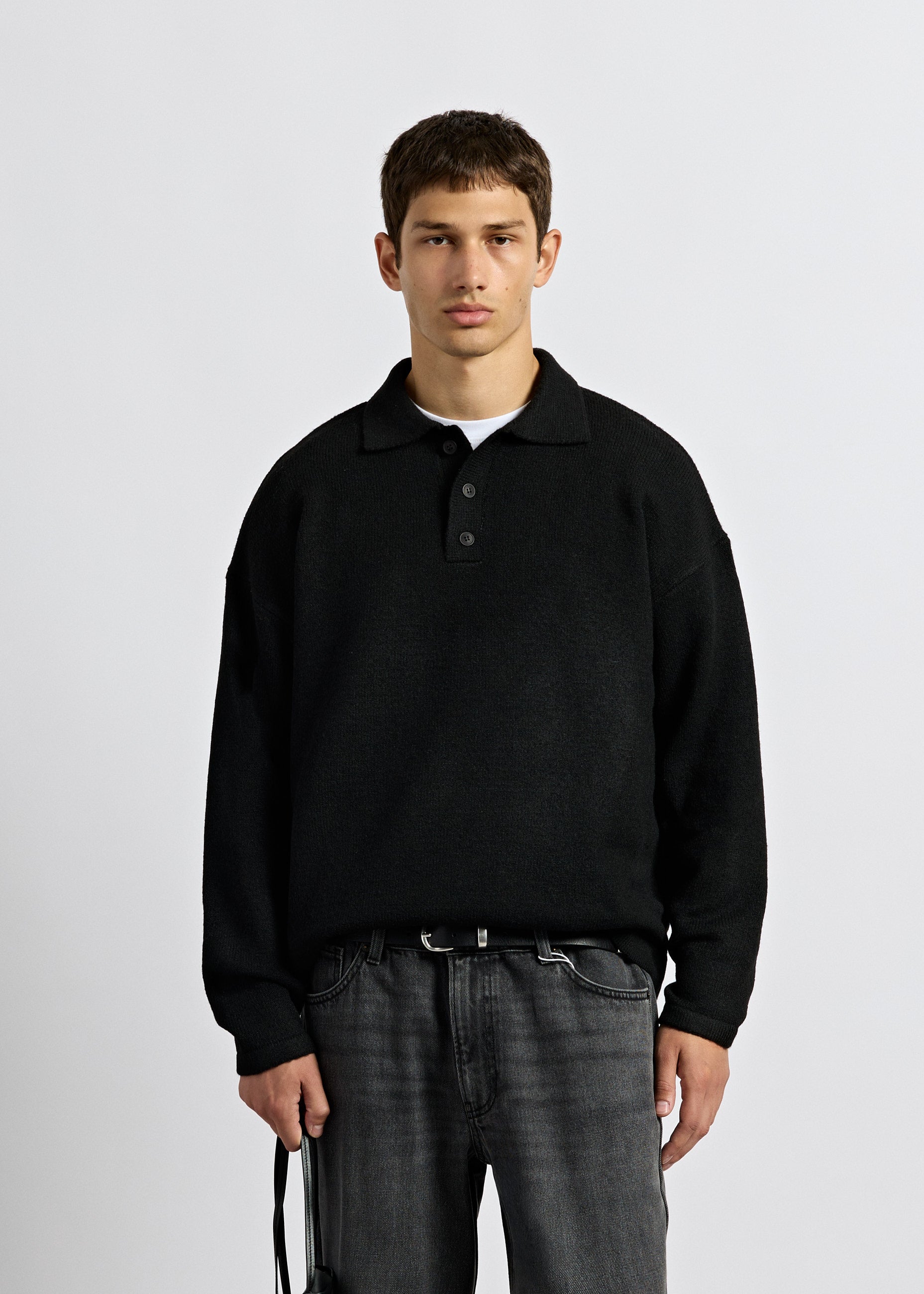 Hairy Knit Polo Sweater