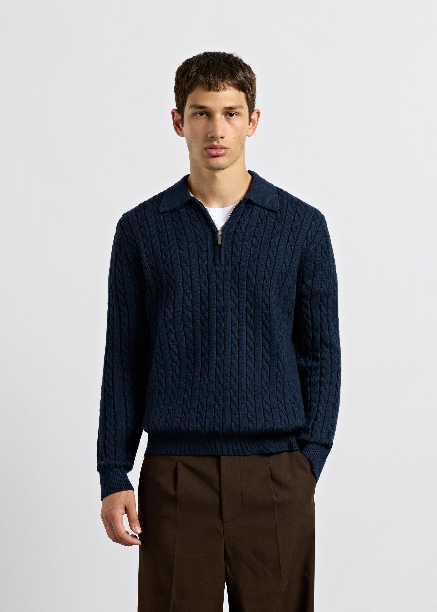 Cable Knit Polo Sweater