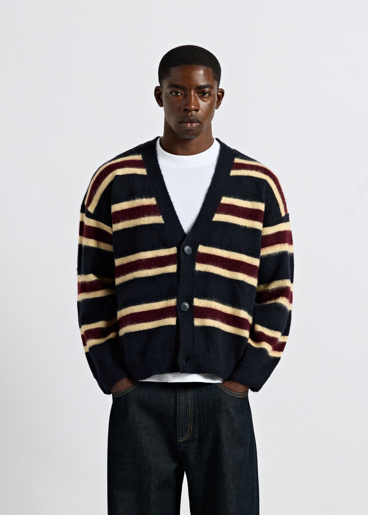Fuzzy V-Neck Knit Cardigan