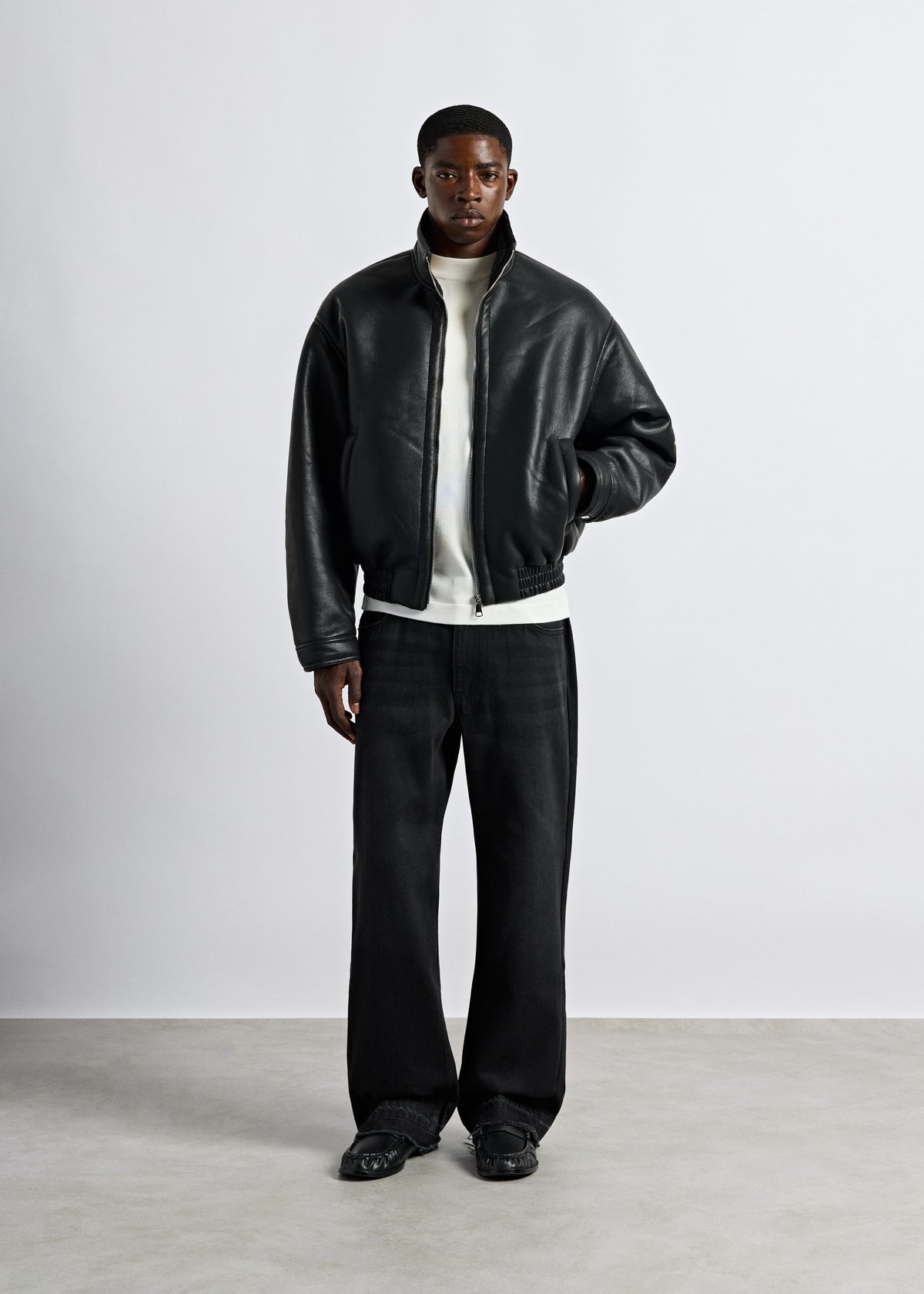 Faux Leather Jacket with Sherpa Collar