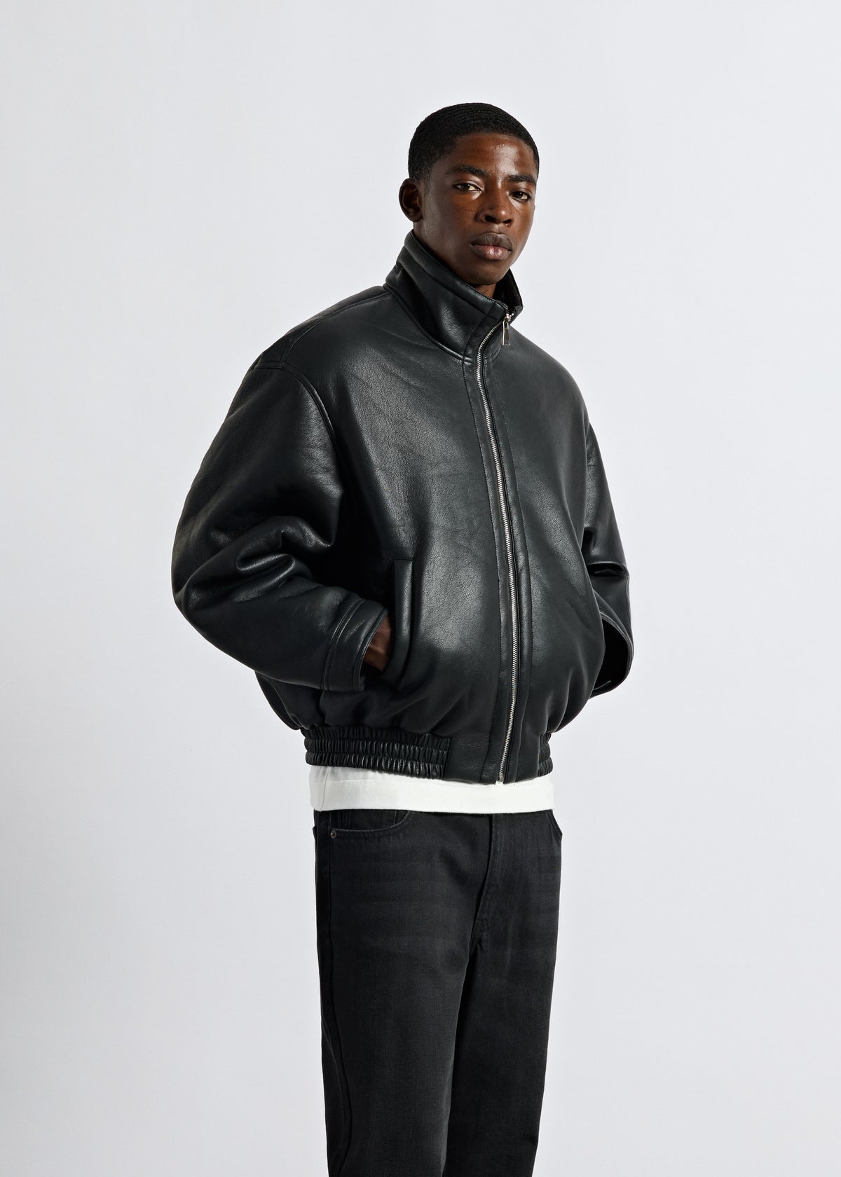 Faux Leather Jacket with Sherpa Collar