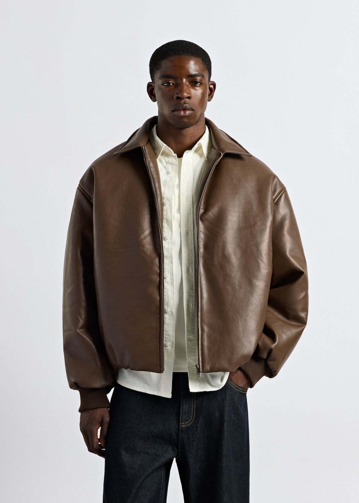 Oversized faux leather blouson