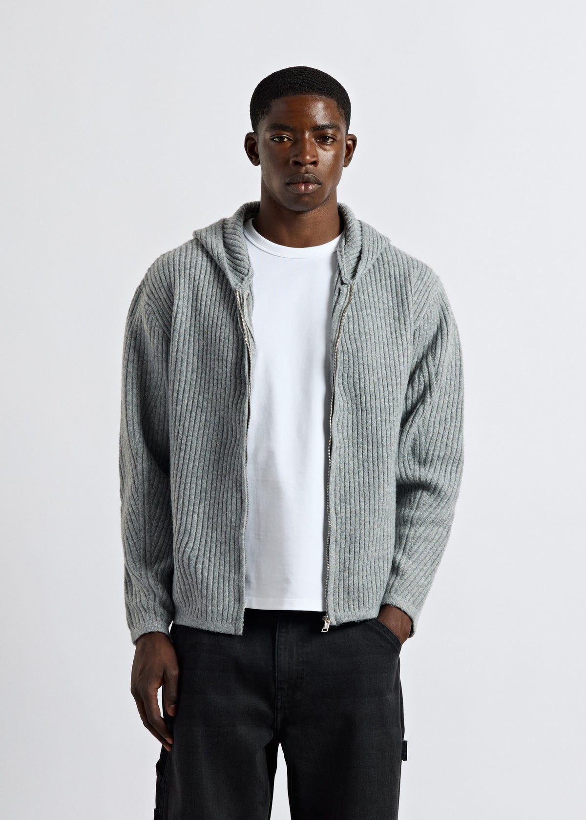 Hooded Knit Zip Jacket